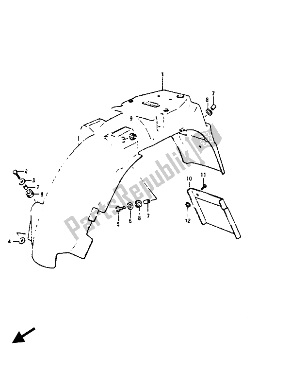 All parts for the Rear Fender of the Suzuki RG 125 CUC Gamma 1986