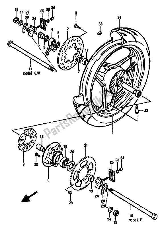 All parts for the Rear Wheel of the Suzuki GSX R 750 1985