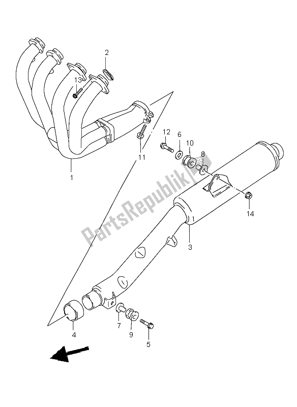 All parts for the Muffler of the Suzuki GSX 750 1998