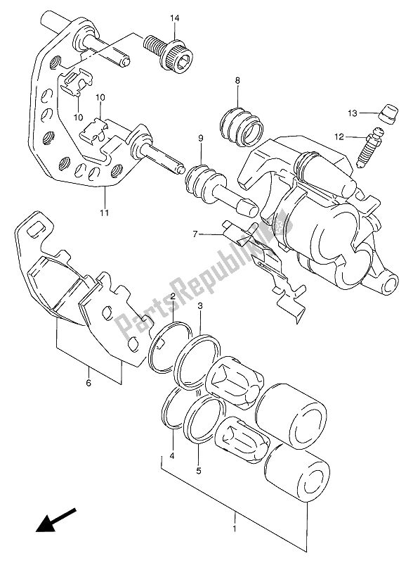 All parts for the Front Caliper of the Suzuki VX 800U 1990
