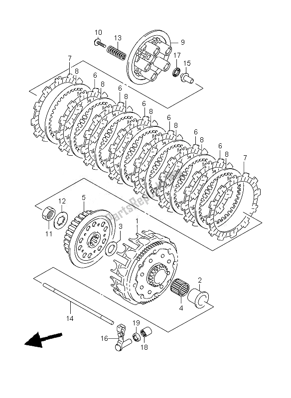 All parts for the Clutch of the Suzuki RM 125 2007