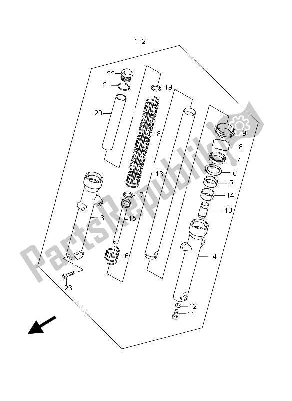 All parts for the Front Fork Damper of the Suzuki GZ 250 Marauder 2007