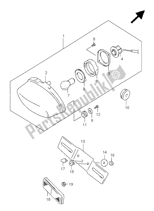 All parts for the Rear Combination Lamp of the Suzuki GZ 125 Marauder 2002