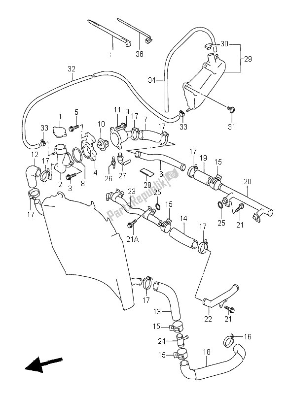 Tutte le parti per il Tubo Del Radiatore del Suzuki RF 600R 1995