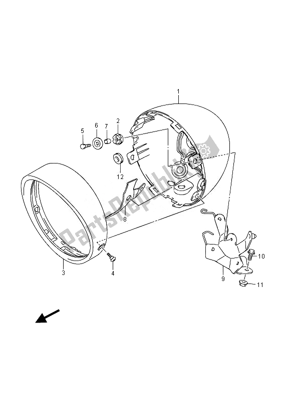 Alle onderdelen voor de Koplampbehuizing van de Suzuki VL 800B Intruder 2014
