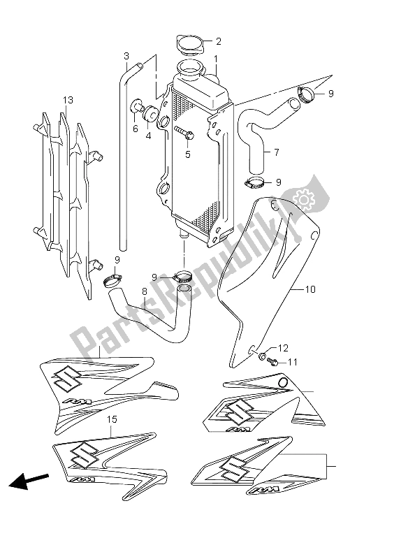 All parts for the Radiator of the Suzuki RM 85 SW LW 2008