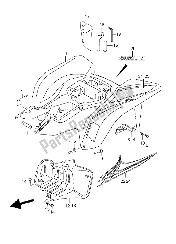 Tutte le parti per il Parafango Posteriore del Suzuki LT Z 400 Quadsport 2007