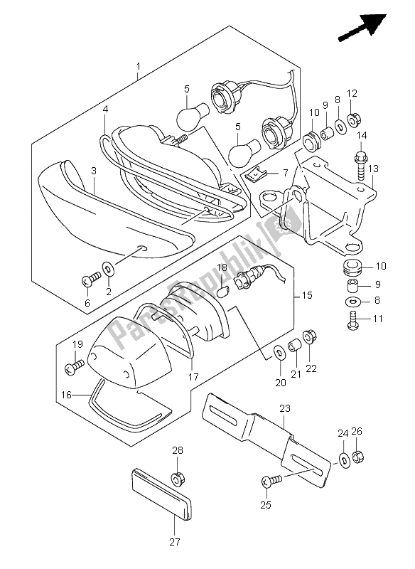 All parts for the Tail Lamp of the Suzuki TL 1000S 2001