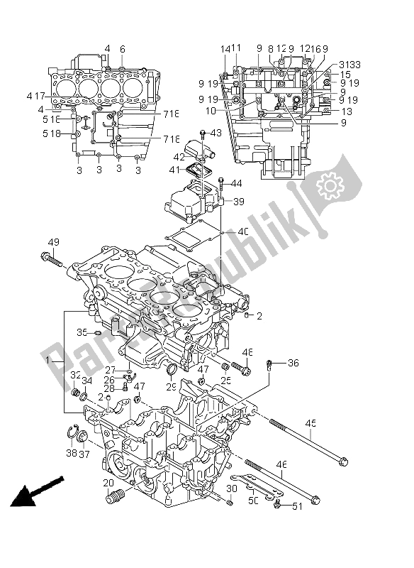 All parts for the Crankcase of the Suzuki GSX R 750 2011