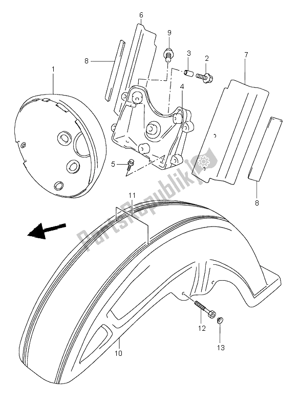 All parts for the Front Fender of the Suzuki VL 1500 Intruder LC 2000