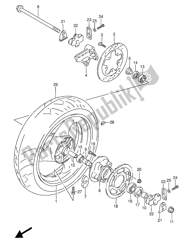 Tutte le parti per il Ruota Posteriore del Suzuki RF 600 RU 1994