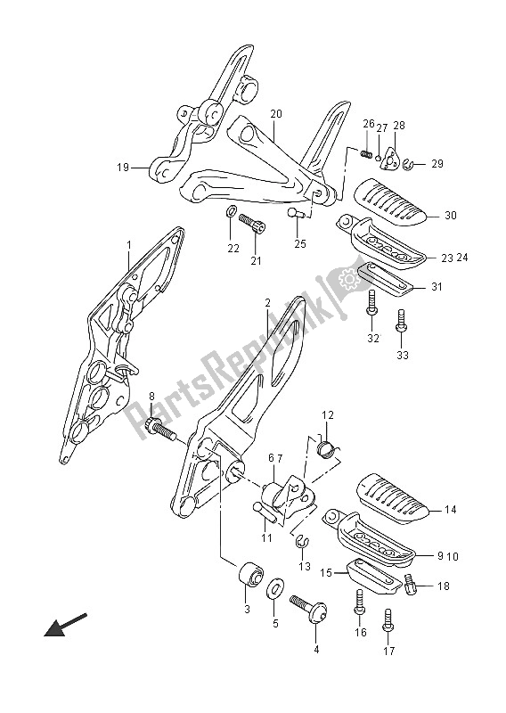 All parts for the Footrest of the Suzuki GSX 1250 FA 2016