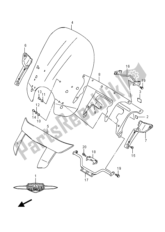 All parts for the Windscreen of the Suzuki VL 1500 BT Intruder 2015