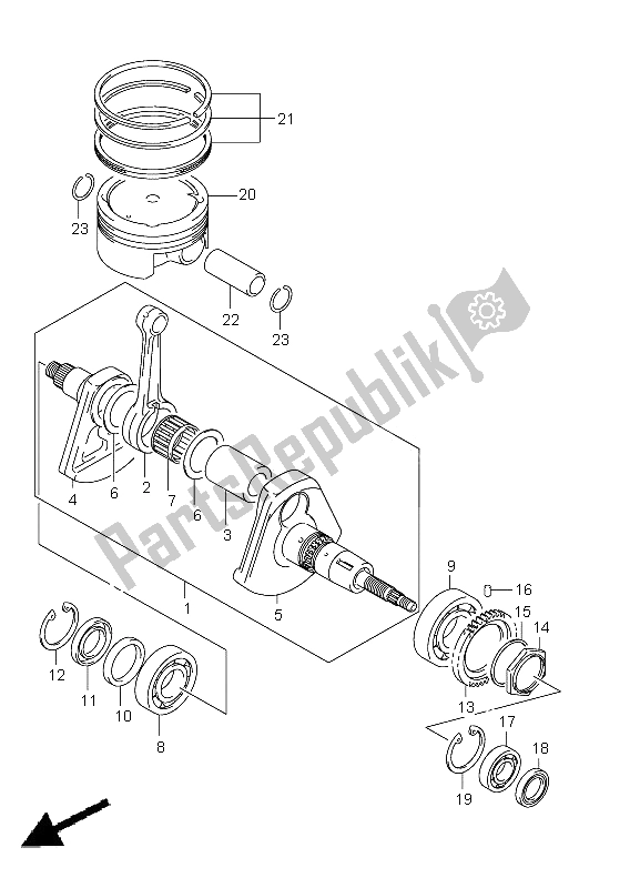 All parts for the Crankshaft of the Suzuki LT A 500 XZ Kingquad AXI 4X4 2012