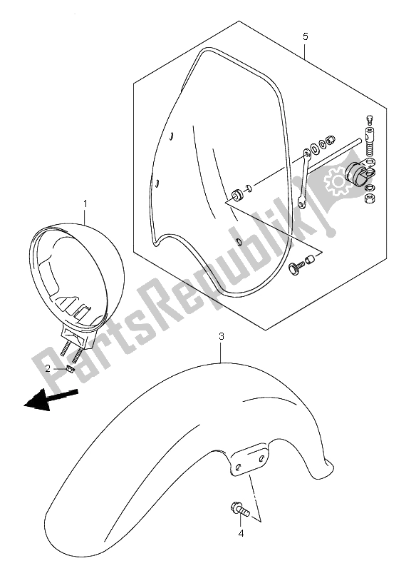 Tutte le parti per il Parafango Anteriore del Suzuki VL 125 Intruder 2002