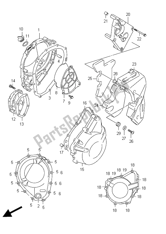 All parts for the Crankcase Cover of the Suzuki GSF 1250 SA Bandit 2012