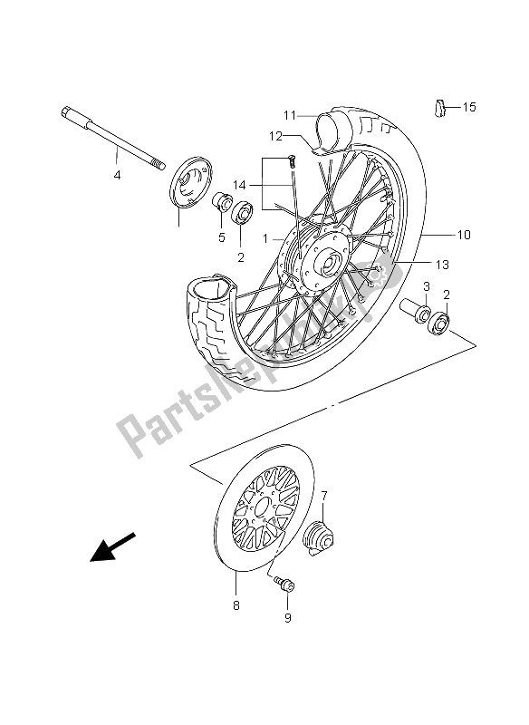 All parts for the Front Wheel of the Suzuki GZ 125 Marauder 2005