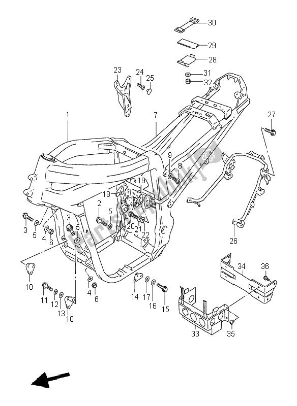 All parts for the Frame of the Suzuki GSX R 1100W 1996