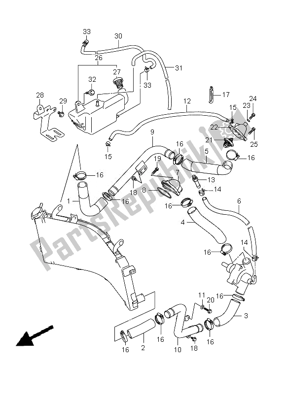 Alle onderdelen voor de Radiator Slang van de Suzuki GSX 1300 BKA B King 2010