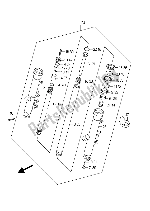 All parts for the Front Damper (sfv650 E24) of the Suzuki SFV 650A Gladius 2011