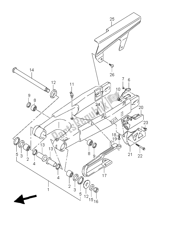 All parts for the Rear Swinging Arm of the Suzuki DR Z 400E 2001