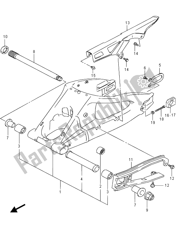 All parts for the Rear Swingingarm of the Suzuki GSX R 750 2015