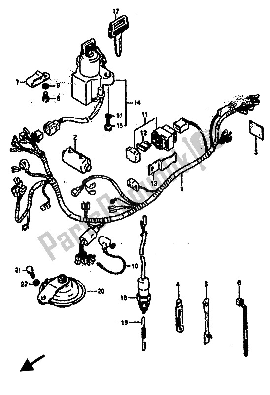 Alle onderdelen voor de Kabelboom van de Suzuki RG 500C Gamma 1987