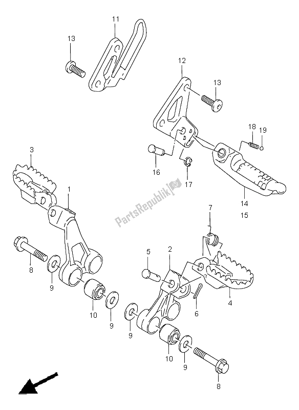 All parts for the Footrest of the Suzuki DR 650 SE 1998