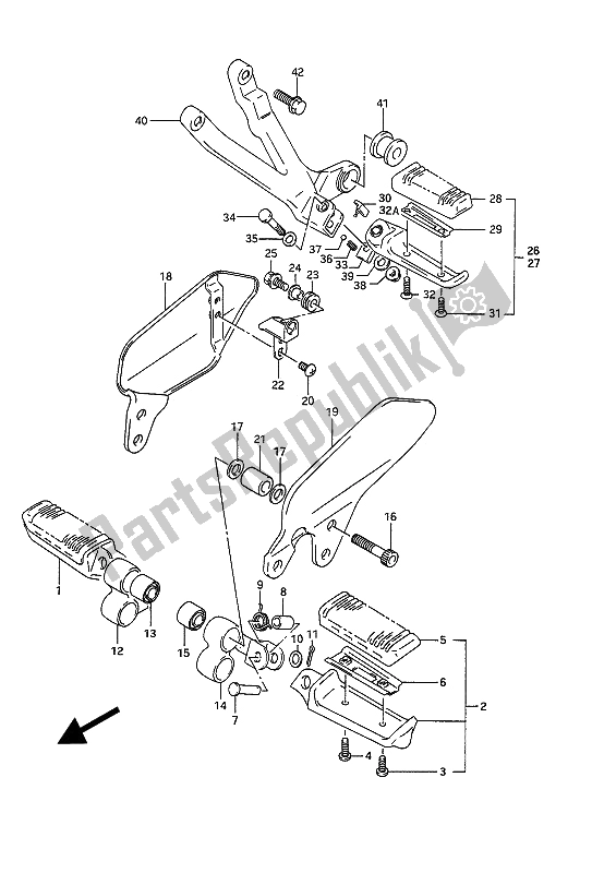 All parts for the Footrest of the Suzuki GSX 1100G 1993