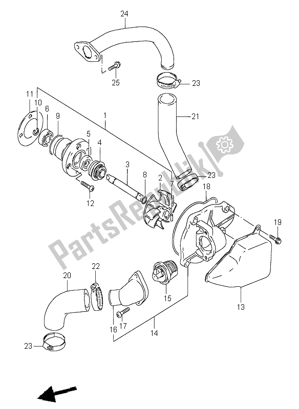 All parts for the Water Pump of the Suzuki VS 600 Intruder 1996