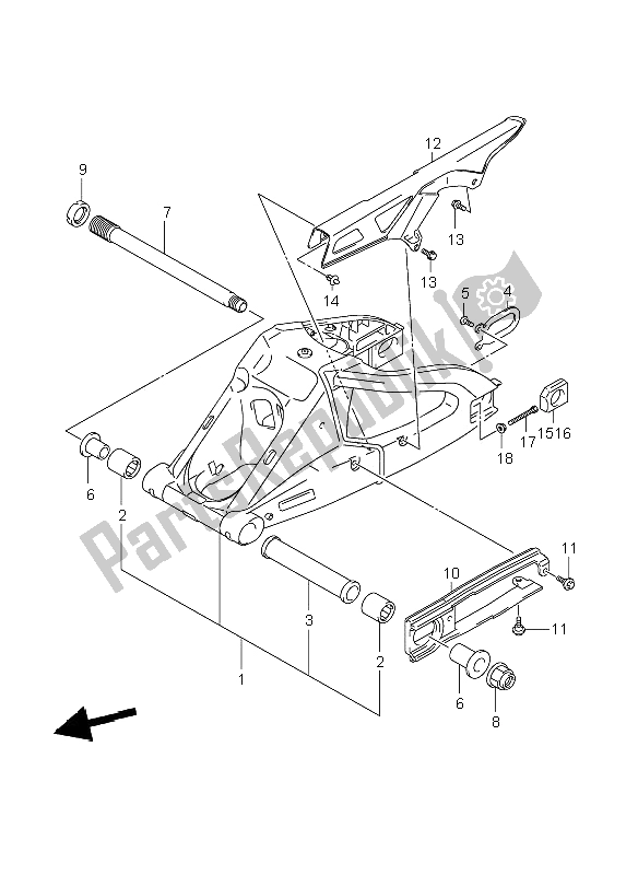 Toutes les pièces pour le Bras Oscillant Arrière du Suzuki GSX R 600 2006