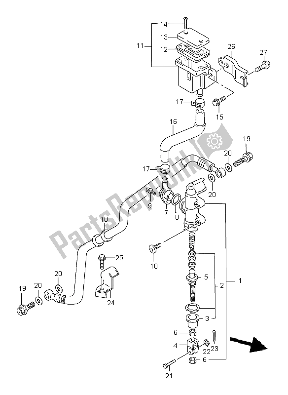 All parts for the Rear Master Cylinder of the Suzuki TL 1000R 1998