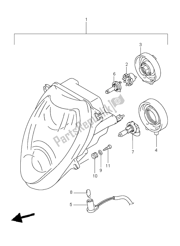 Todas las partes para Linterna Frontal (e19-p37) de Suzuki GSX 1300 RZ Hayabusa 2003