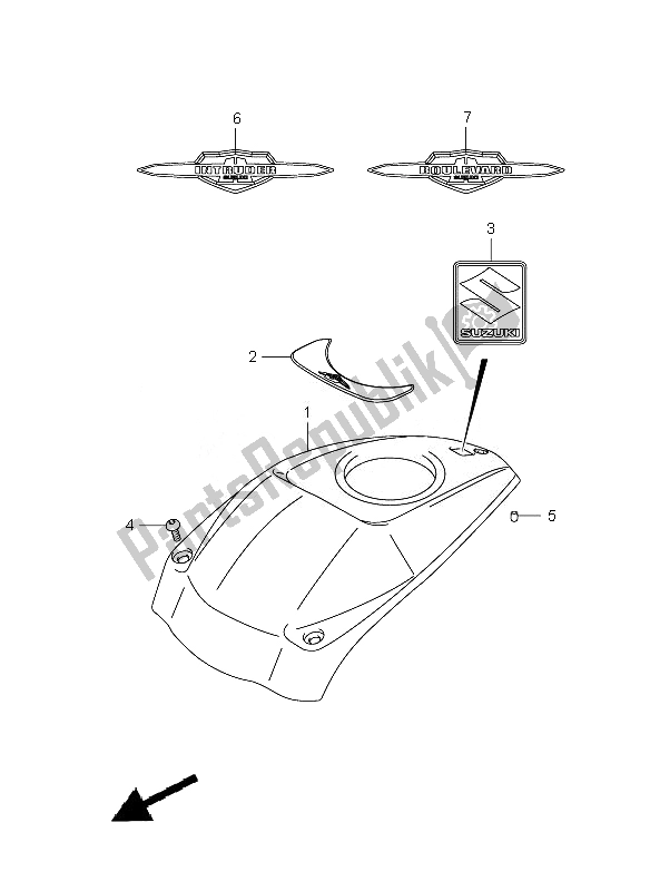 All parts for the Fuel Tank Cover of the Suzuki VZ 800Z Intruder 2007