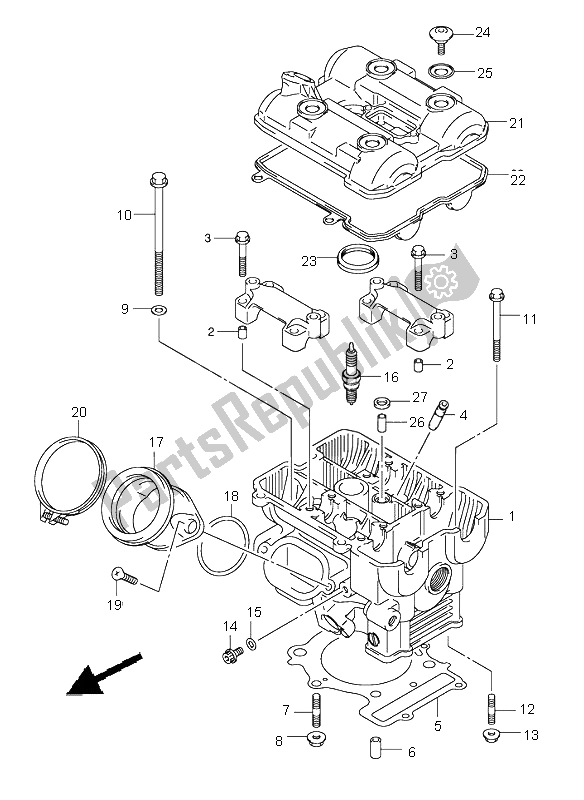 Alle onderdelen voor de Cilinderkop Achter van de Suzuki DL 1000 V Strom 2003