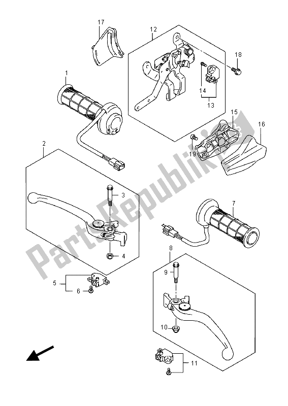 All parts for the Handle Lever (an650z) of the Suzuki AN 650Z Burgman Executive 2015