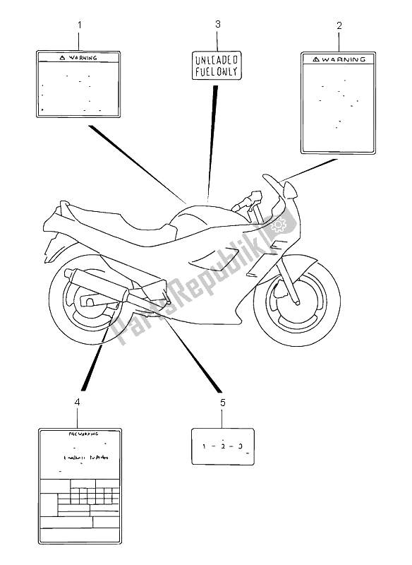 Todas las partes para Etiqueta De Precaución de Suzuki GSX 750F 1997