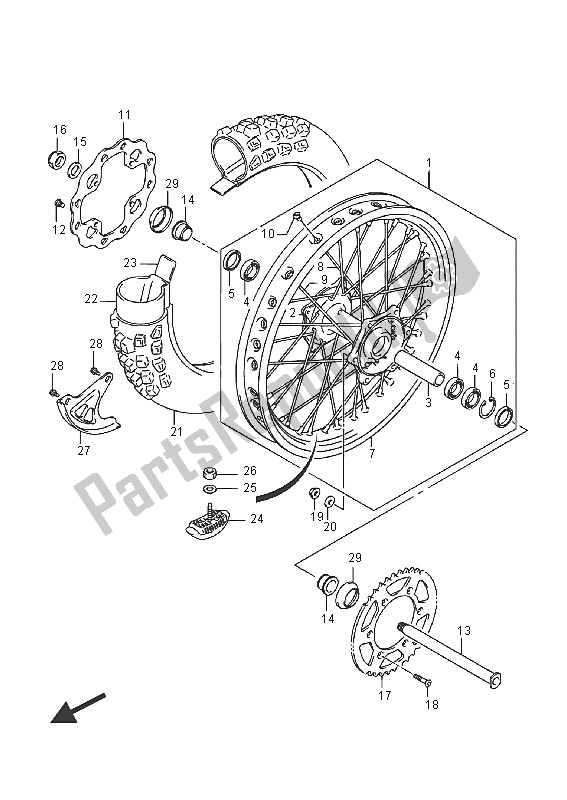 All parts for the Rear Wheel of the Suzuki RM Z 250 2016