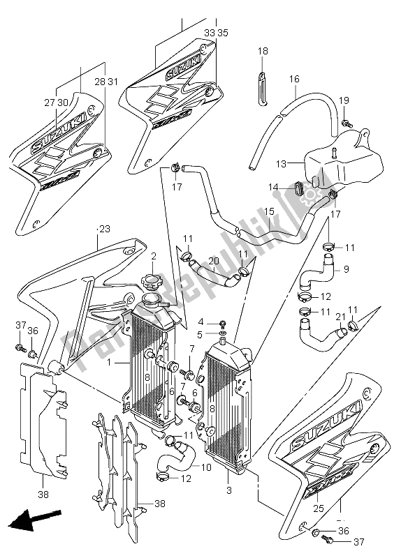 All parts for the Radiator of the Suzuki DR Z 400E 2004