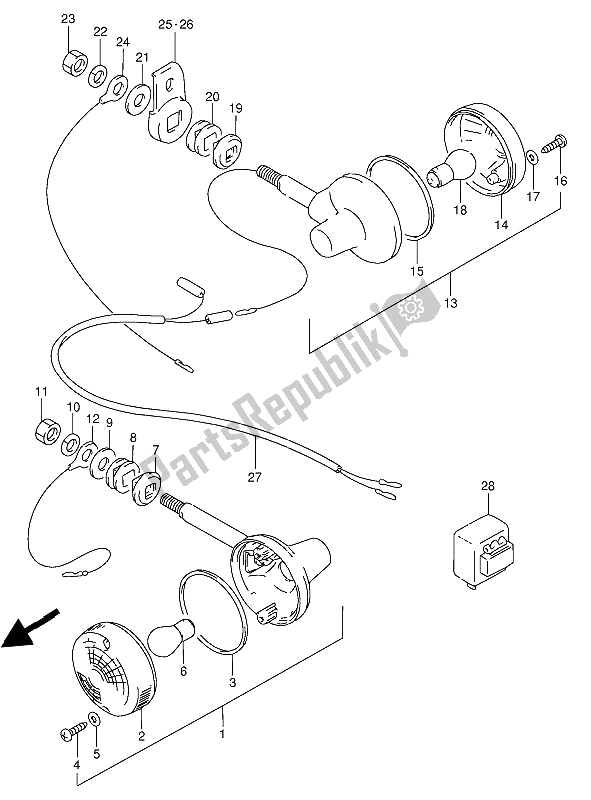 All parts for the Turn Signal Lamp (e2-e4-e34-e53) of the Suzuki GN 250 1988