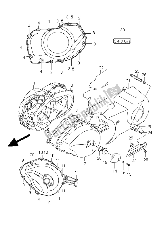 All parts for the Crankcase Cover of the Suzuki VLR 1800R C 1800 Intruder 2008