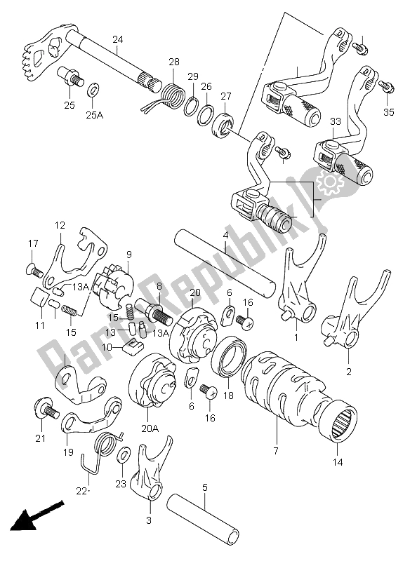 All parts for the Gear Shifting of the Suzuki RM 125 2003