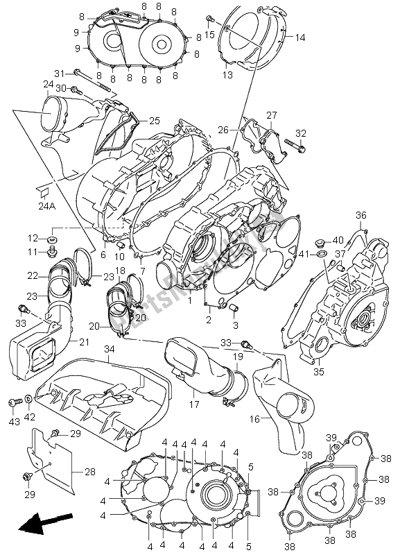 All parts for the Crankcase Cover of the Suzuki LT A 500F Quadmaster 2001