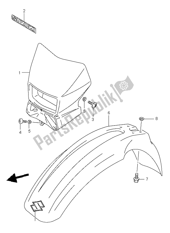 All parts for the Front Fender (e24) of the Suzuki DR Z 400E 2002