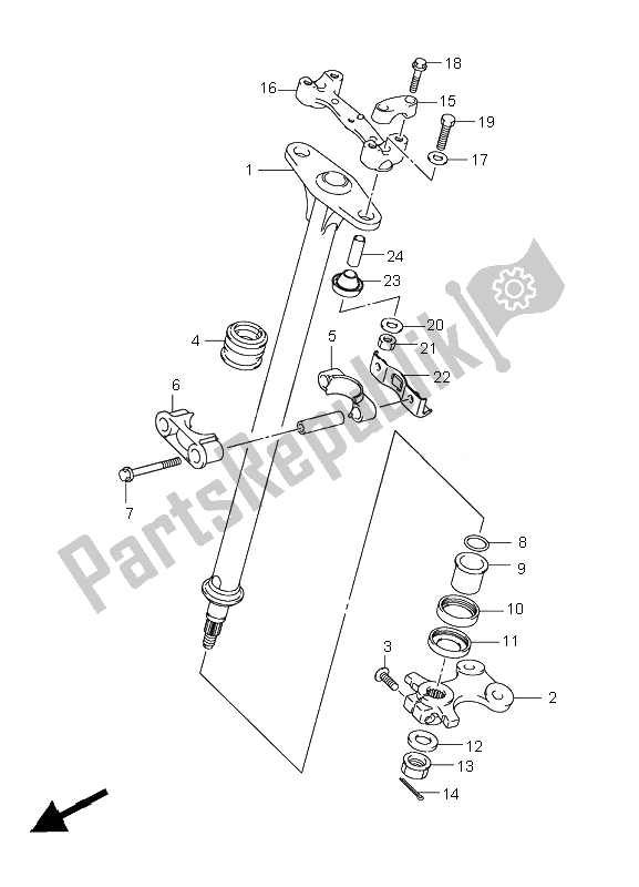 All parts for the Steering Shaft of the Suzuki LT R 450Z Quadracer 2010