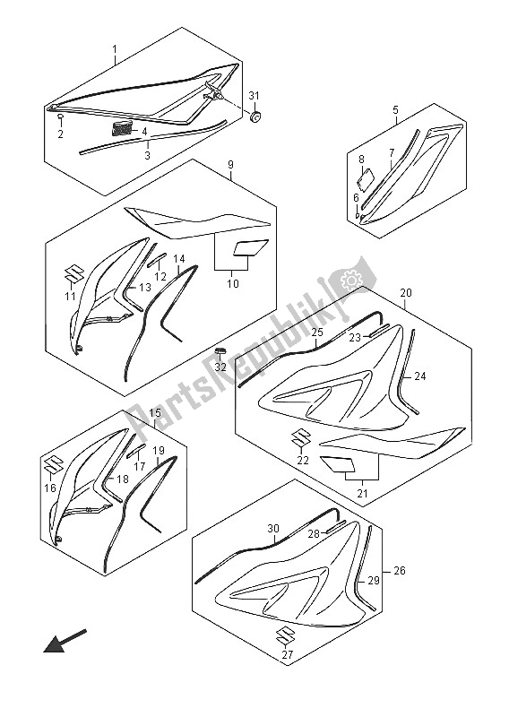 All parts for the Fuel Tank Cover of the Suzuki GSX R 750 2016