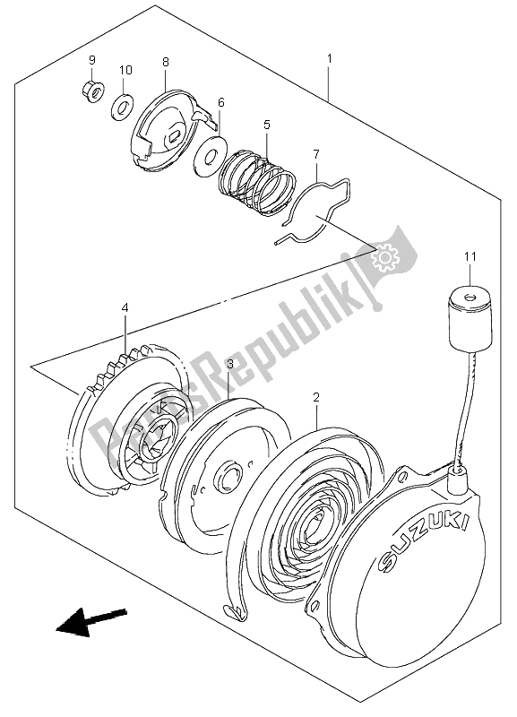 All parts for the Recoil Starter (opt) of the Suzuki LT 80 Quadsport 2004