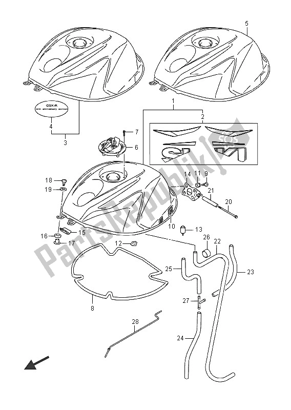 All parts for the Fuel Tank of the Suzuki GSX R 600 2016