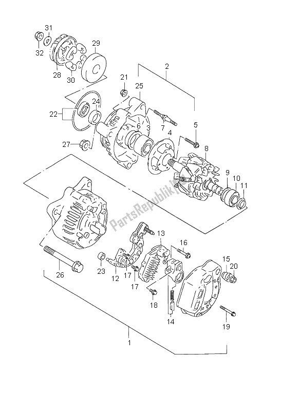 All parts for the Alternator of the Suzuki GSX 750F 2001