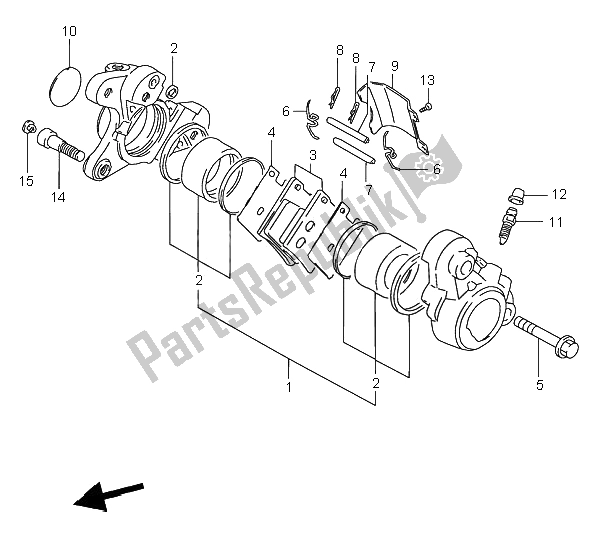 All parts for the Front Caliper of the Suzuki VS 600 Intruder 1996